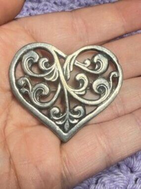 Vintage Havstad Tinn Norway Pewter Heart Brooch Signed Scandinavian